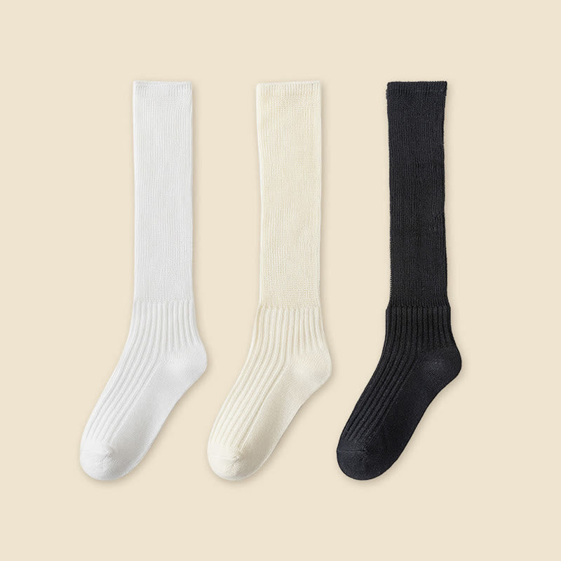 Einfarbige, stylische Slouch-Socken (3 Paar) - Weiß+Beige+Schwarz - EU36-40 (US3-7) - image 20