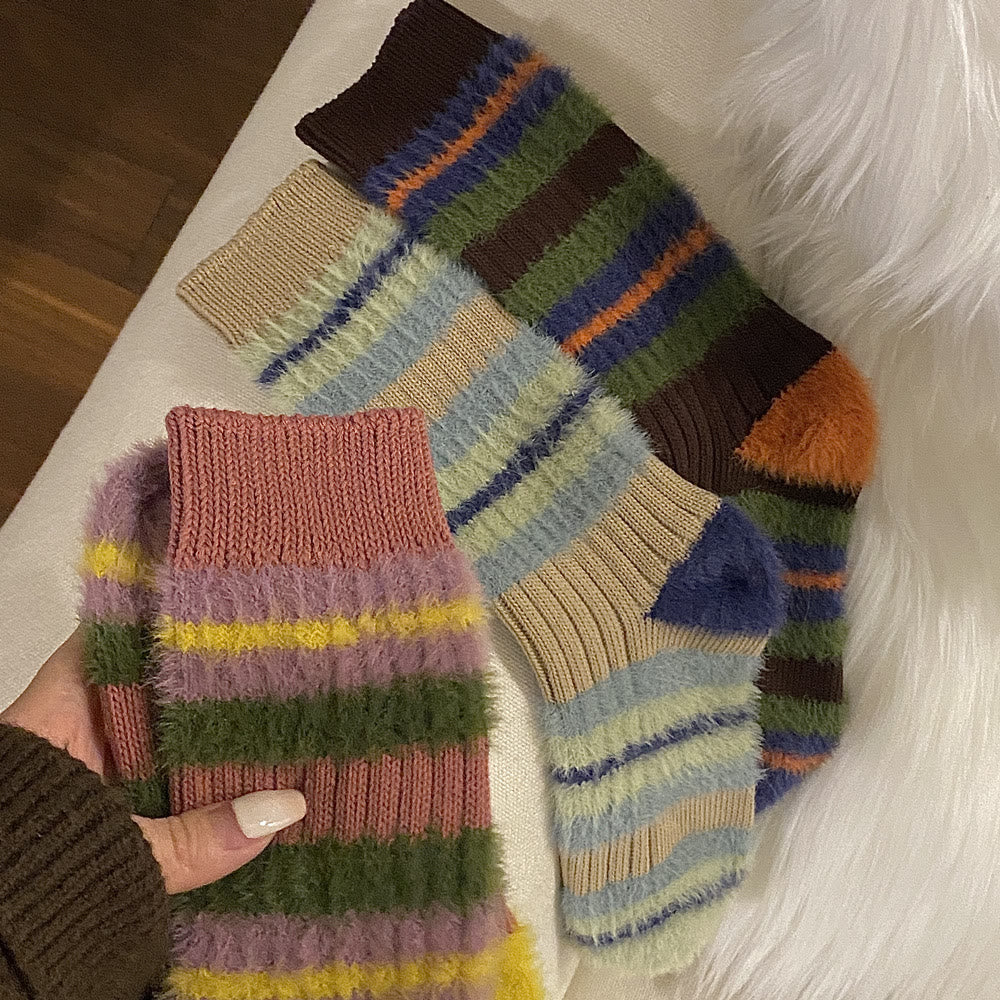 Farbblock-Socken mit Fellbesatz (6 Paar) - image 2