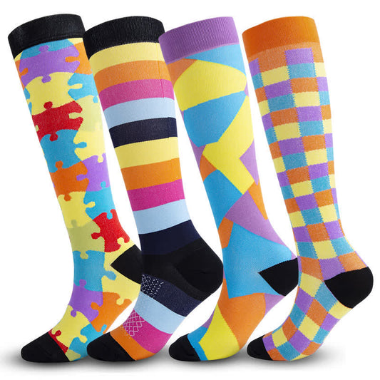 Bunte Puzzle-Kompressionsstrümpfe (4 Paar) - image 0