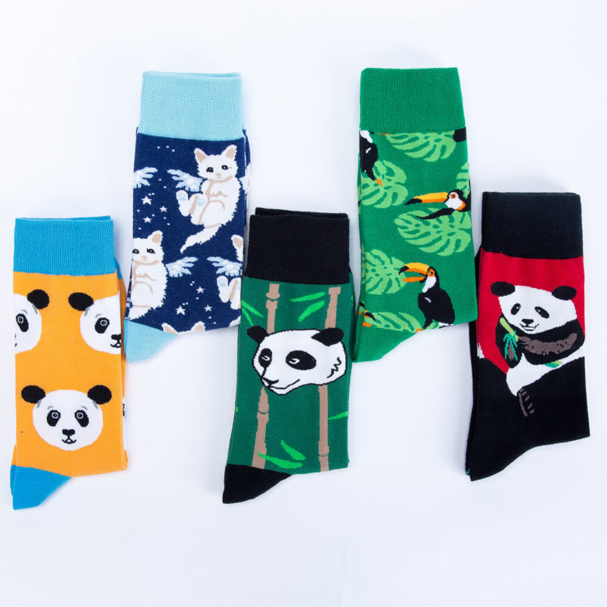 Süße Panda-Crew-Socken in Übergröße (5 Paar)