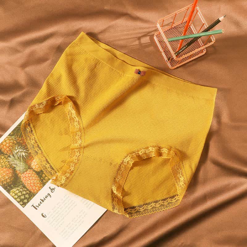 Atmungsaktive, hochgeschnittene Spitzenhöschen (5 Paar) - Gelb - Passend für 195–280 Pfund - image 14