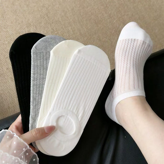 Gerippte, atmungsaktive, unsichtbare Socken (4 Paar) - Mehrfarbig - EU36-40 (US3-7) - image 0