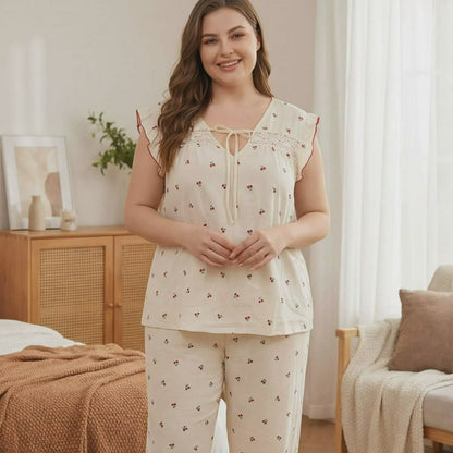 Pyjama-Set mit weichem Blumenmuster und Schleife - image 3