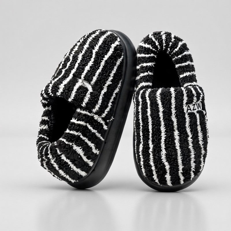 Plus Size Gestreifte Plüschschuhe mit geschlossener Ferse - image 3