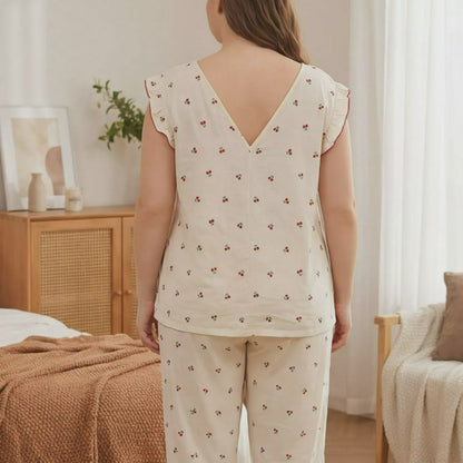 Pyjama-Set mit weichem Blumenmuster und Schleife - image 2
