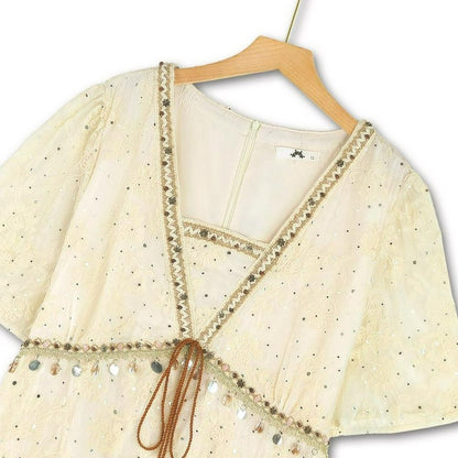 Broderie Anglaise Quaste Resort Midikleid - image 1