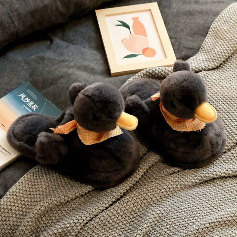 Kuscheliger Enten-Schal in Übergröße, Plüsch-Hausschuhe - Schwarz - EU44-45 (US9-10) - image 4