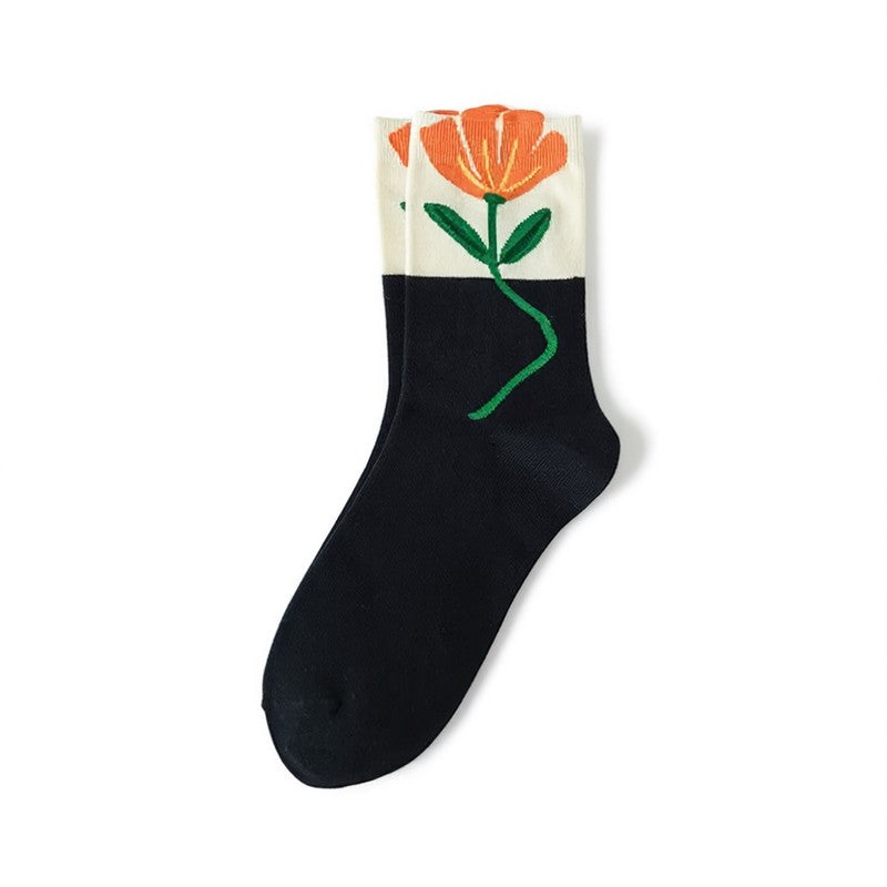 Frühlingshafte, floral bestickte Baumwollsocken (5 Paar) - Schwarz - EU35-40 (US2-7) - image 5