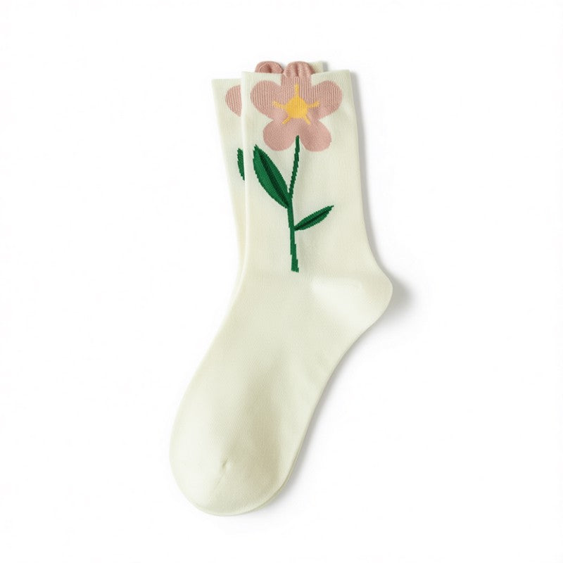 Frühlingshafte, floral bestickte Baumwollsocken (5 Paar) - Weiß - EU35-40 (US2-7) - image 4