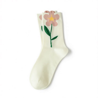 Frühlingshafte, floral bestickte Baumwollsocken (5 Paar) - Weiß - EU35-40 (US2-7) - image 4