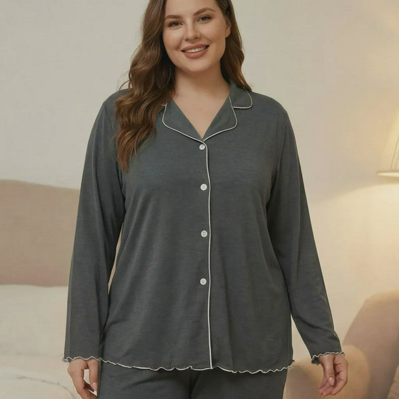 Klassisches einfarbiges Pyjama-Set - Dunkelgrau - 4XL - image 5