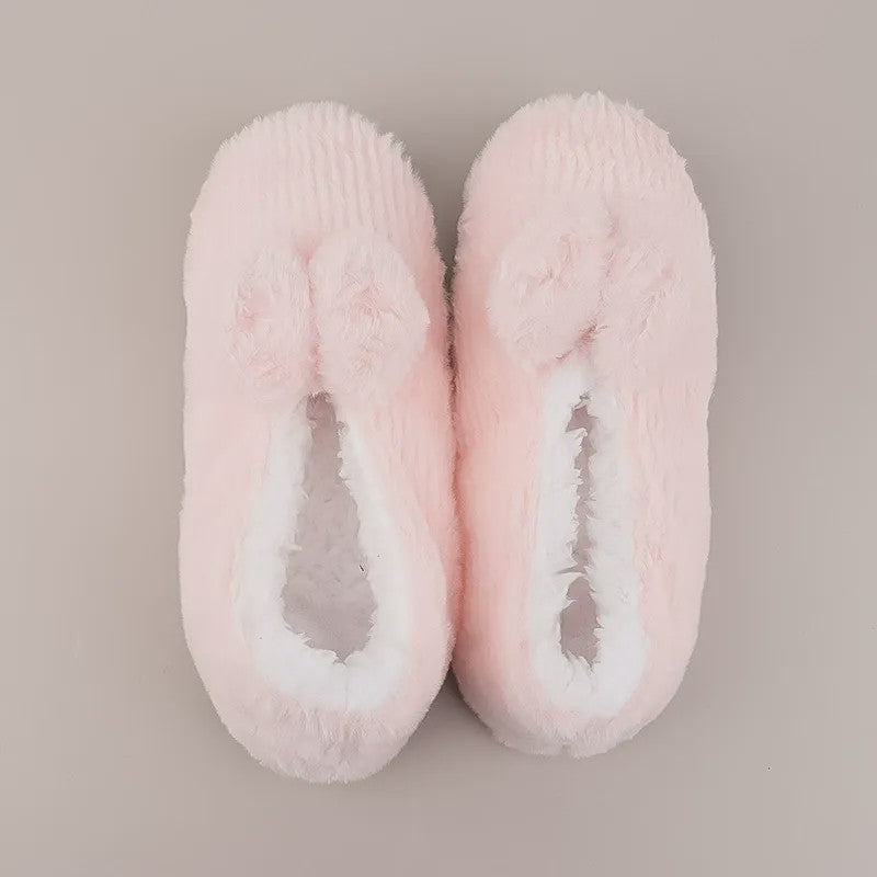 Lavendelfarbene Plüsch-Haussocken mit Schleife - Rosa - S - image 10