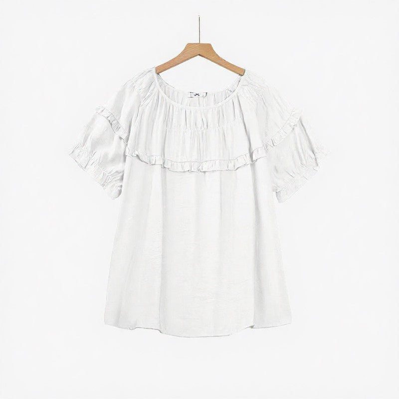 Bluse aus geknittertem Viskose-Mischgewebe mit Rüschenpasse - Weiß - 6XL - image 2