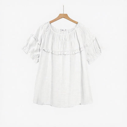 Bluse aus geknittertem Viskose-Mischgewebe mit Rüschenpasse - Weiß - 6XL - image 2