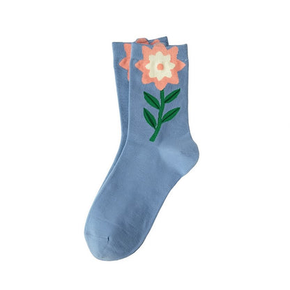 Frühlingshafte, floral bestickte Baumwollsocken (5 Paar) - Blau - EU35-40 (US2-7) - image 3