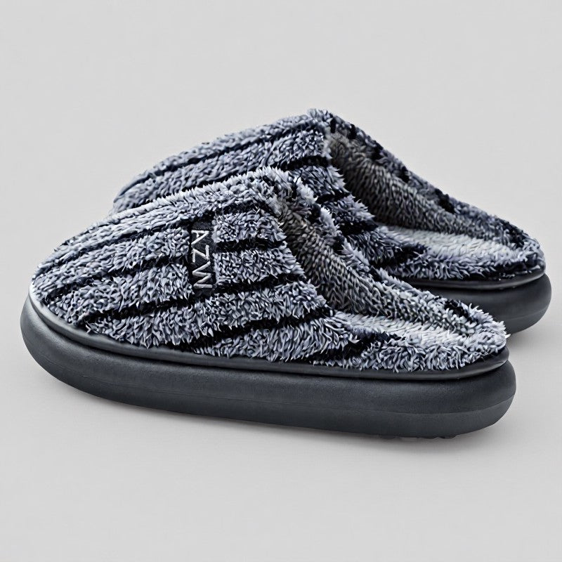 Plus Size Gestreifte Plüschschuhe mit geschlossener Ferse - Dunkelgrau - EU44-45 (US10-11) - image 1