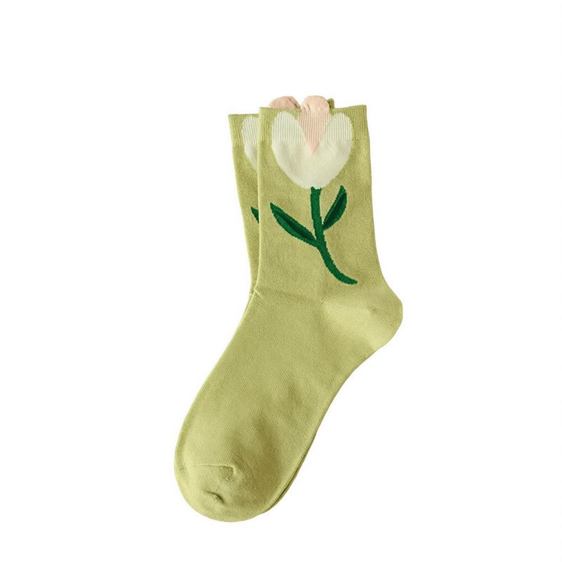 Frühlingshafte, floral bestickte Baumwollsocken (5 Paar) - Grün - EU35-40 (US2-7) - image 2