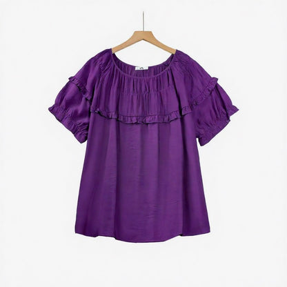 Bluse aus geknittertem Viskose-Mischgewebe mit Rüschenpasse - Lila - 6XL - image 3