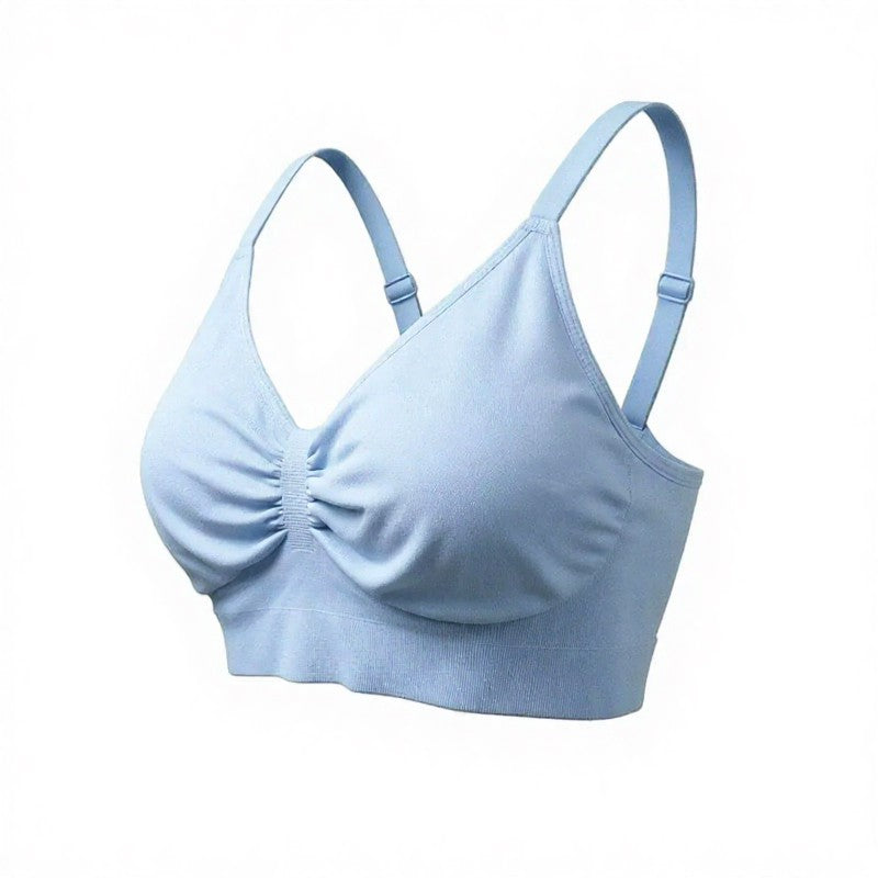 Geraffter, nahtloser, bügelloser BH - Blau - 3XL - image 3