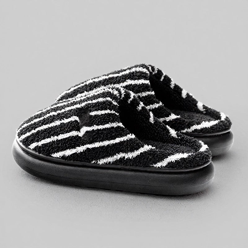 Plus Size Gestreifte Plüschschuhe mit geschlossener Ferse - Schwarz - EU44-45 (US10-11) - image 0