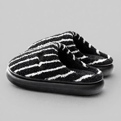Plus Size Gestreifte Plüschschuhe mit geschlossener Ferse - Schwarz - EU44-45 (US10-11) - image 0