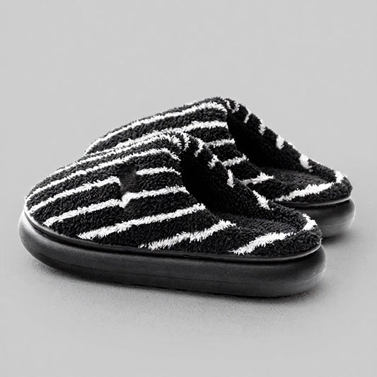 Plus Size Gestreifte Plüschschuhe mit geschlossener Ferse - Schwarz - EU44-45 (US10-11) - image 0