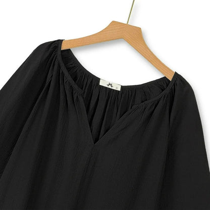 Elegante Bluse mit Raffungen, V-Ausschnitt und Laternenärmeln - image 1