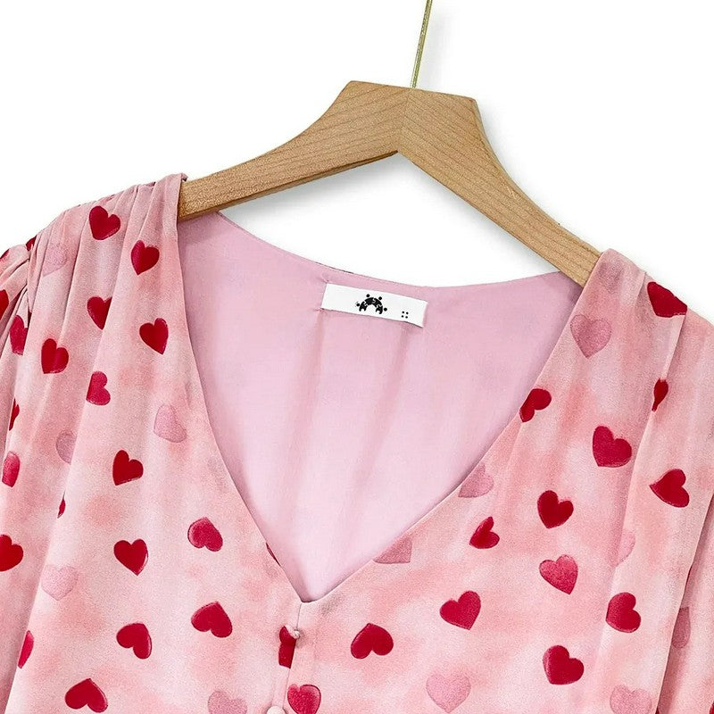 Midikleid mit Herzmuster und Kordelzug - image 2