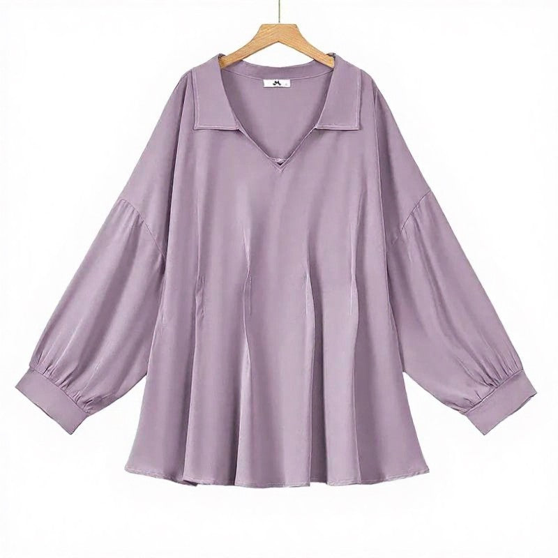 Drapierte Bluse mit V-Ausschnitt und lockerer Passform - Lila - 6XL - image 0