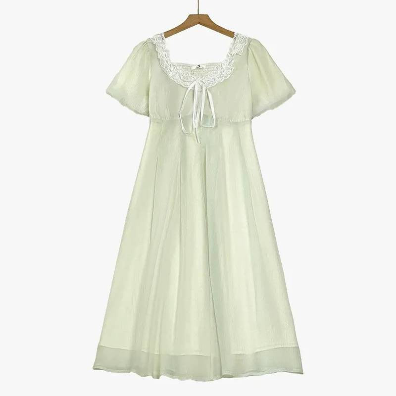 Midikleid mit Spitzenbindung und Puffärmeln - Hellgrün - 6XL - image 0