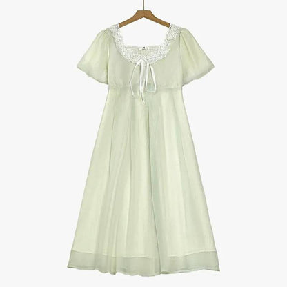 Midikleid mit Spitzenbindung und Puffärmeln - Hellgrün - 6XL - image 0