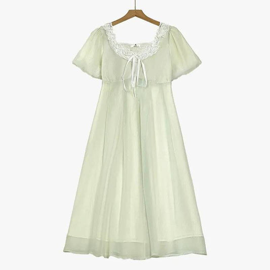 Midikleid mit Spitzenbindung und Puffärmeln - Hellgrün - 6XL - image 0