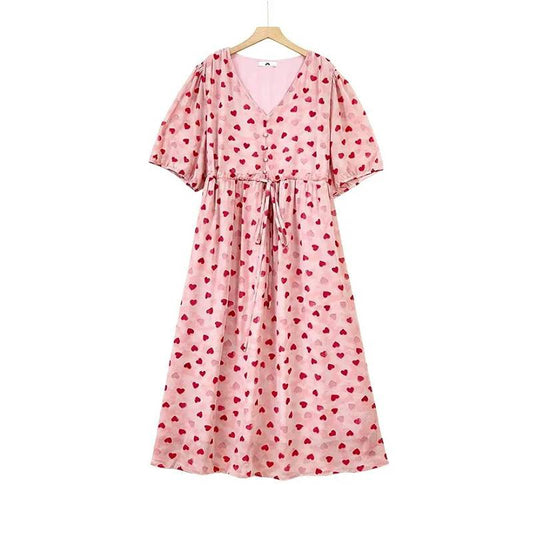 Midikleid mit Herzmuster und Kordelzug - Rosa - 6XL - image 0