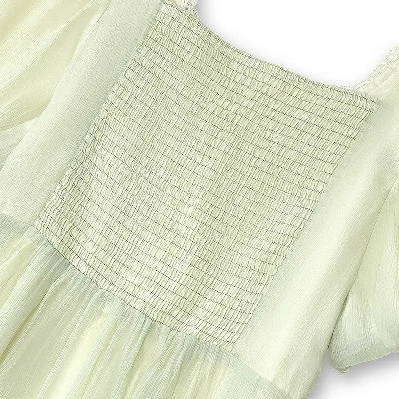Midikleid mit Spitzenbindung und Puffärmeln - image 3