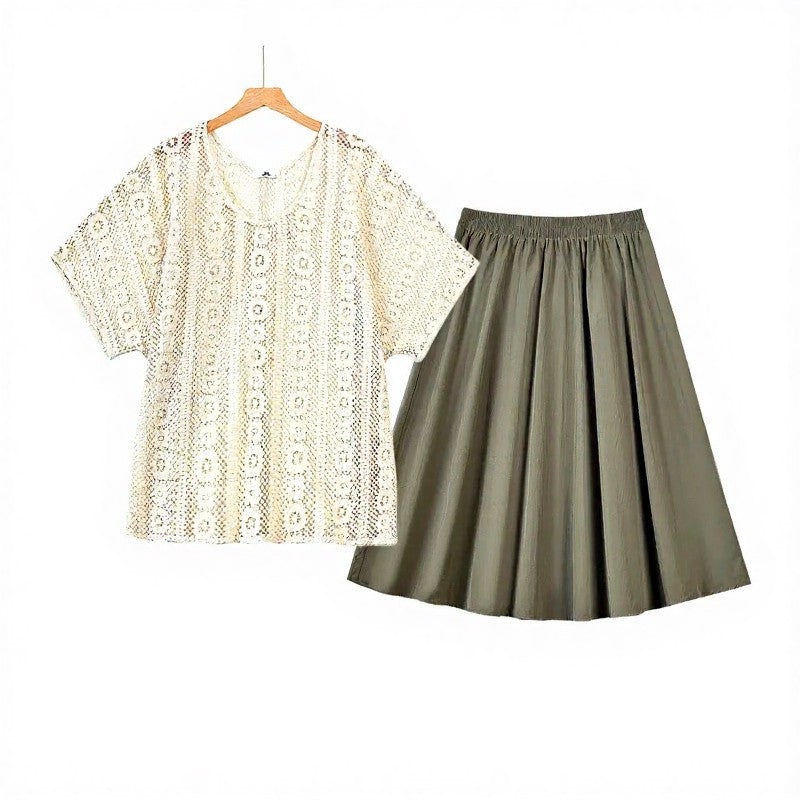 Dreiteiliges Set bestehend aus Spitzen-Cover-Up-Top und Midirock - 2-teiliges Set - 6XL - image 2
