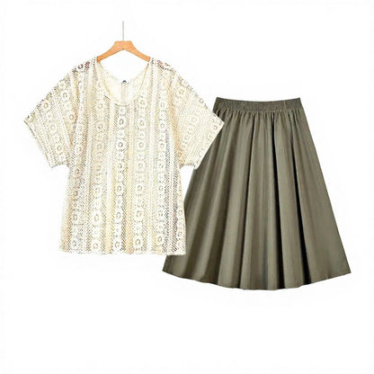 Dreiteiliges Set bestehend aus Spitzen-Cover-Up-Top und Midirock - 2-teiliges Set - 6XL - image 2