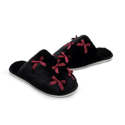 Plus Size Plüsch-Pantoletten mit Schleife - Schwarz - EU38-39 (US5-6) - image 1