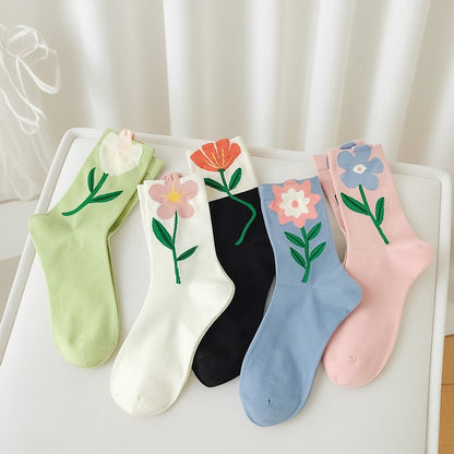 Frühlingshafte, floral bestickte Baumwollsocken (5 Paar) - Mehrfarbig - EU35-40 (US2-7) - image 1