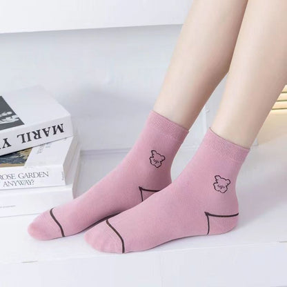 Niedliche, mit Bären bestickte Baumwollsocken (5 Paar) - image 3