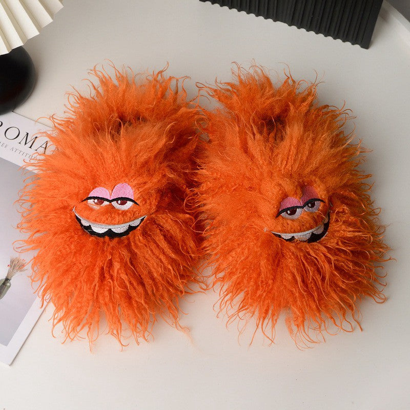 Rosa flauschige Hausschuhe mit Cartoon-Augen - Orange - 50-51 (US 12,5-13) - image 4