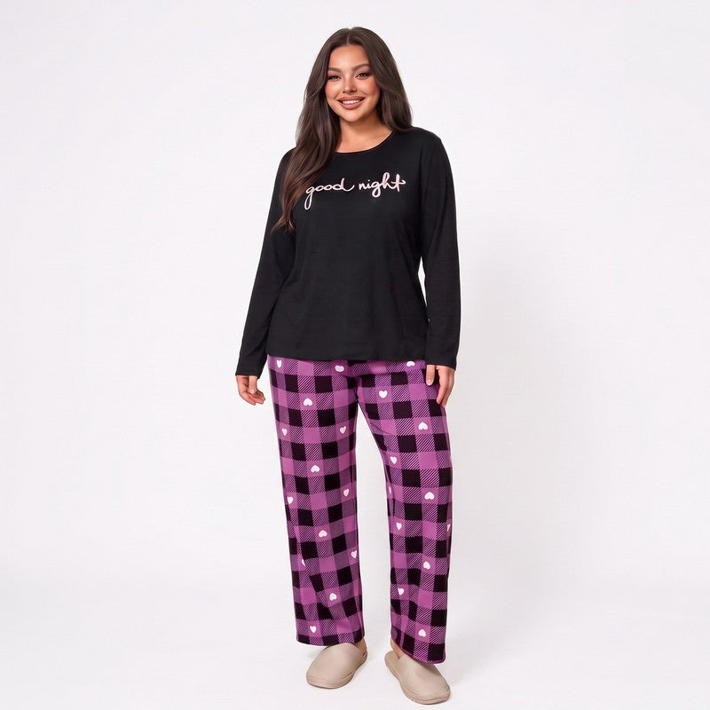 Gute-Nacht-Pyjama-Set mit Karomuster - Lila - 5XL - image 0