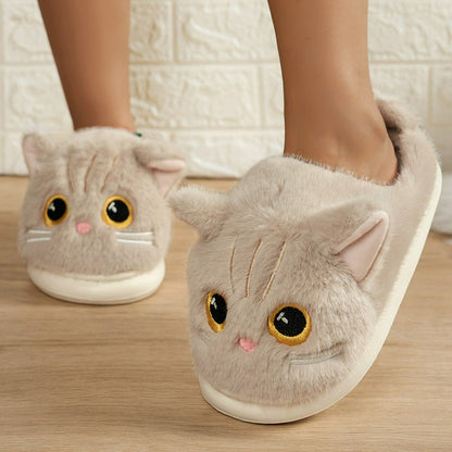 Katzen-Plüschpantoffeln mit weicher Sohle für drinnen - Khaki - EU44-45 (US10-11) - image 4