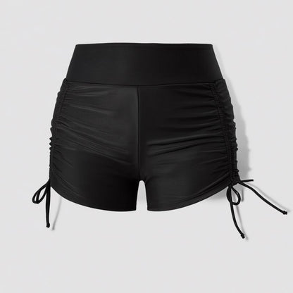 Schwarze, geraffte Badeshorts mit hohem Bund - image 5