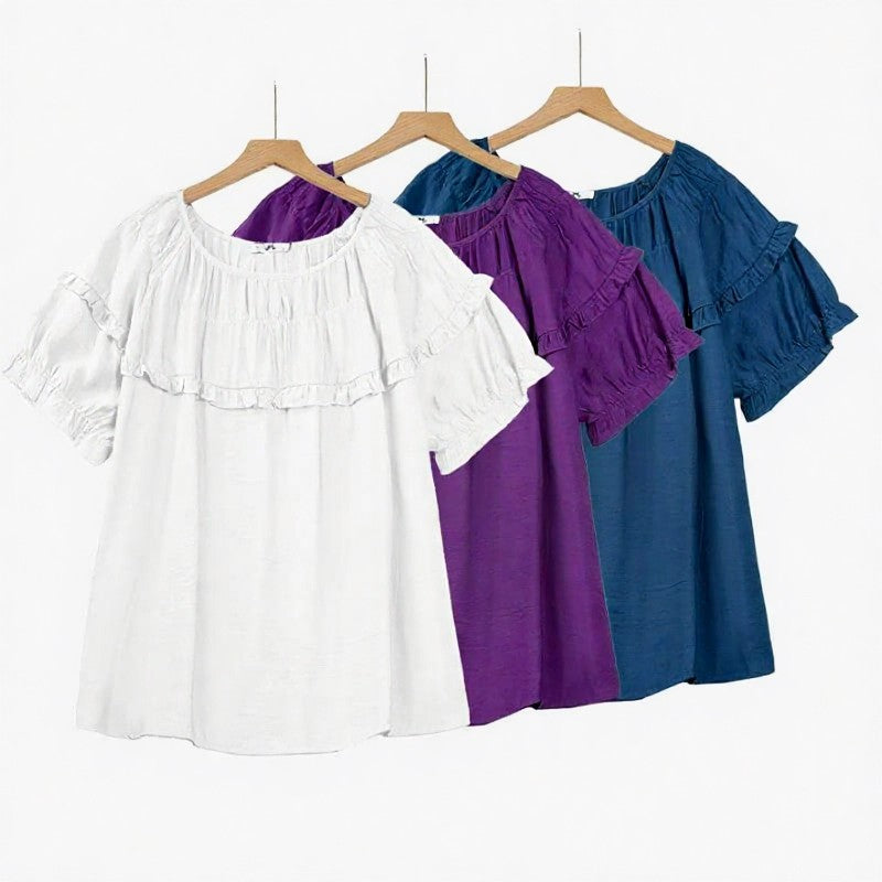Bluse aus geknittertem Viskose-Mischgewebe mit Rüschenpasse - image 0