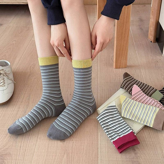 Retro-gestreifte Strick-Viertelsocken (6 Paar) - image 0