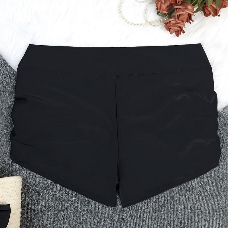Schwarze, geraffte Badeshorts mit hohem Bund - image 4