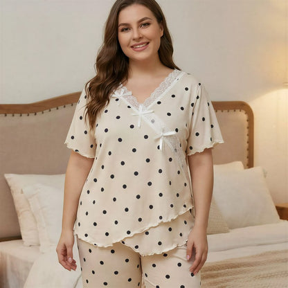 Pyjama-Set mit Spitze und Polka-Dots - image 2
