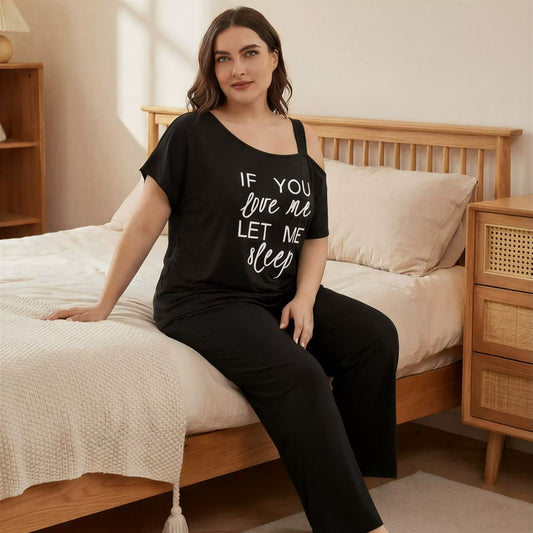 Pyjama-Set mit schulterfreiem Aufdruck - Schwarz - 4XL - image 0