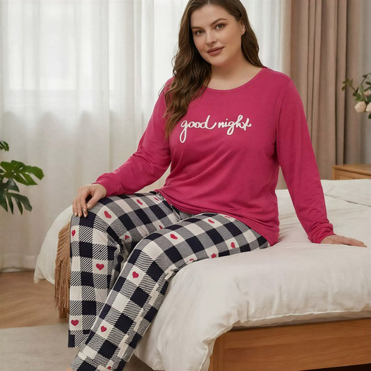 Gute-Nacht-Pyjama-Set mit Karomuster und Herzchen - Rose - 5XL - image 0