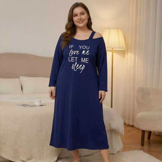 Off-Shoulder-Nachthemd mit Slogan - Marineblau - 4XL - image 0